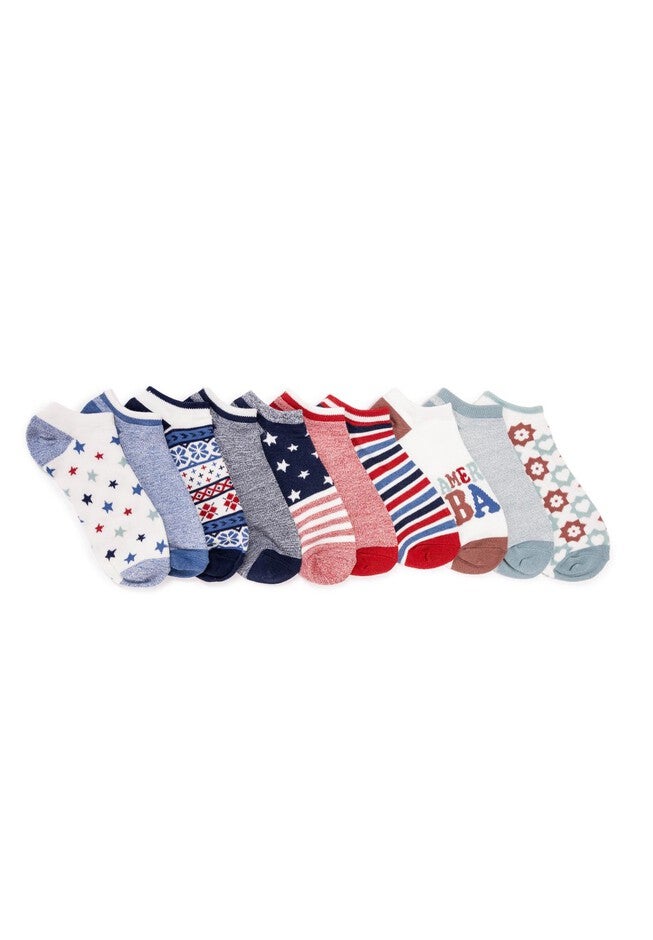Women'S 10 Pack Low Cut Socks, RED WHITE BLUE, hi-res image number 0