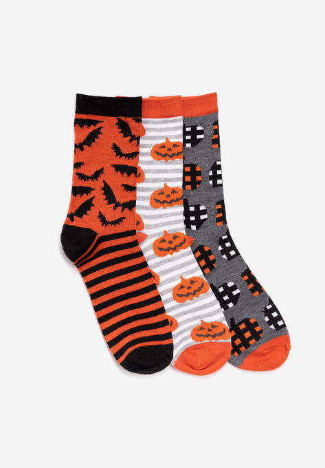 3 Pack Holiday Crew Socks, HALLOWEEN, hi-res image number null
