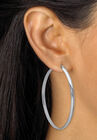 Sterling Silver Diamond Cut Beaded Edge Hoop Earrings (53Mm) Jewelry, , alternate image number 2