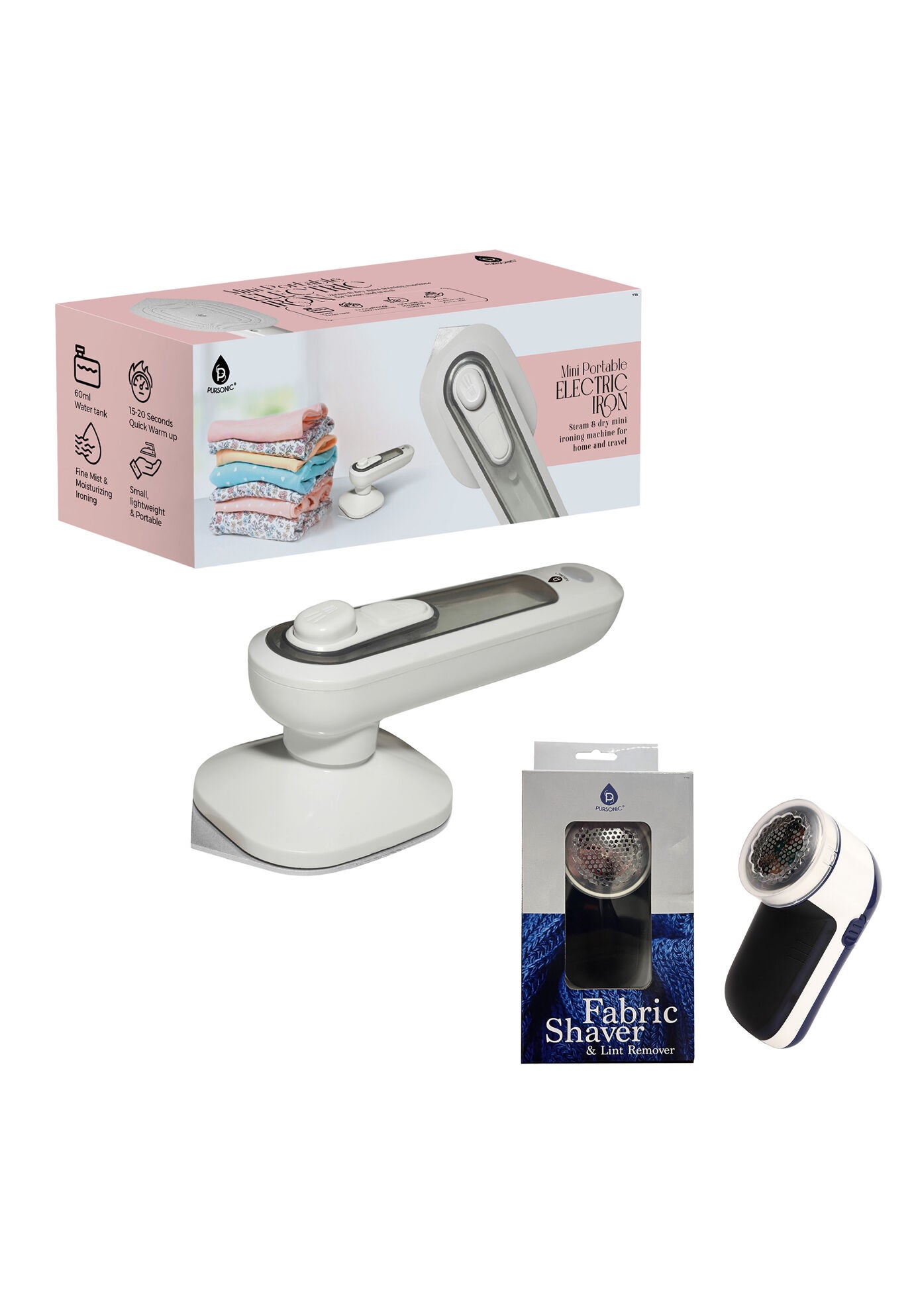 Travel-Ready Garment Grooming Kit: Compact Lint Remover, Fabric Shaver & Mini Iron, O, hi-res image number 0