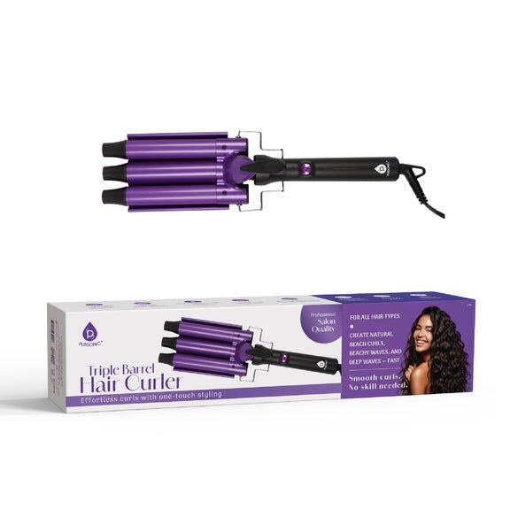 Triple Barrel Hair Curler, PURPLE, hi-res image number 0