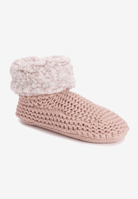 Sherpa Cuff Slipper Bootie, SALMON BISQUE, hi-res image number null