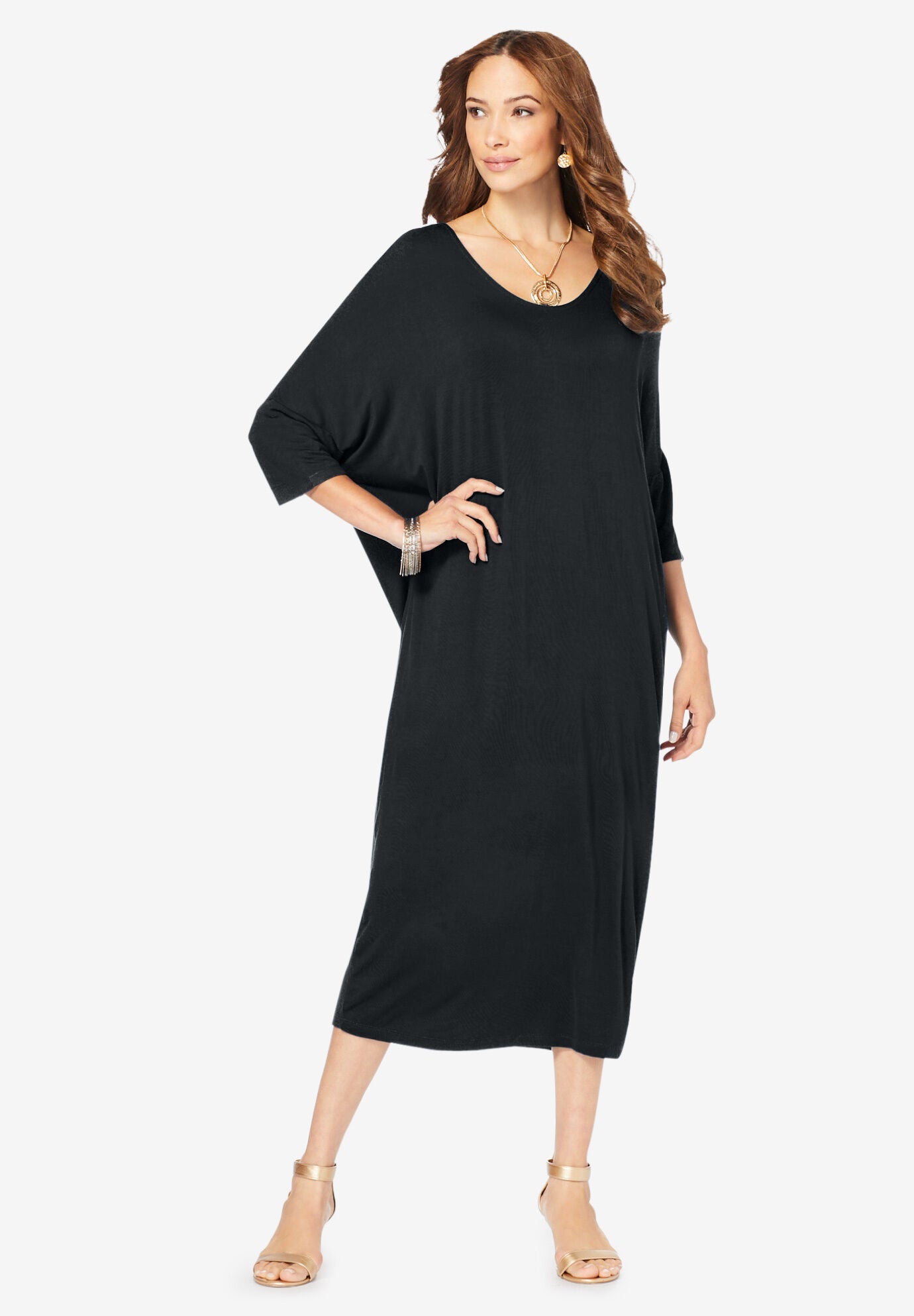 Bracelet-Length Drape Caftan, BLACK, hi-res image number 0