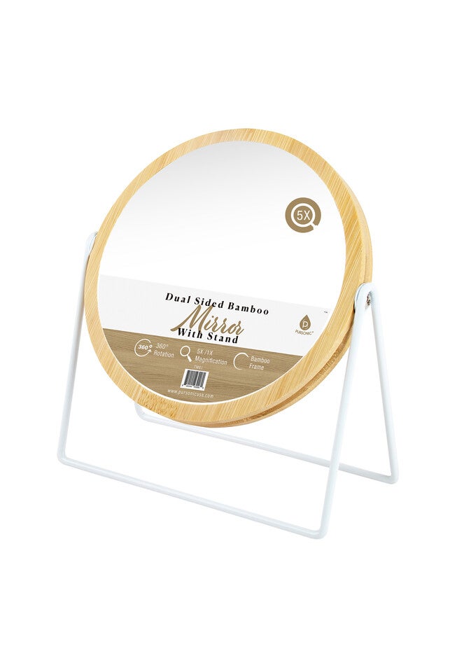 Dual Sided Mirror With Bamboo Frame • 360° Rotation • 5X/ 1X Magnification, O, hi-res image number 0