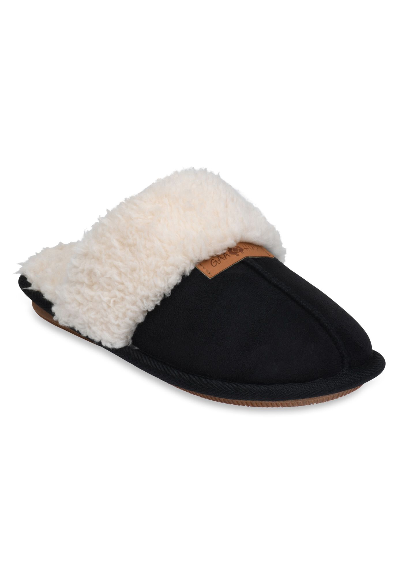 Faux Shearling Memory Foam Scuff Slipper, BLACK, hi-res image number 0