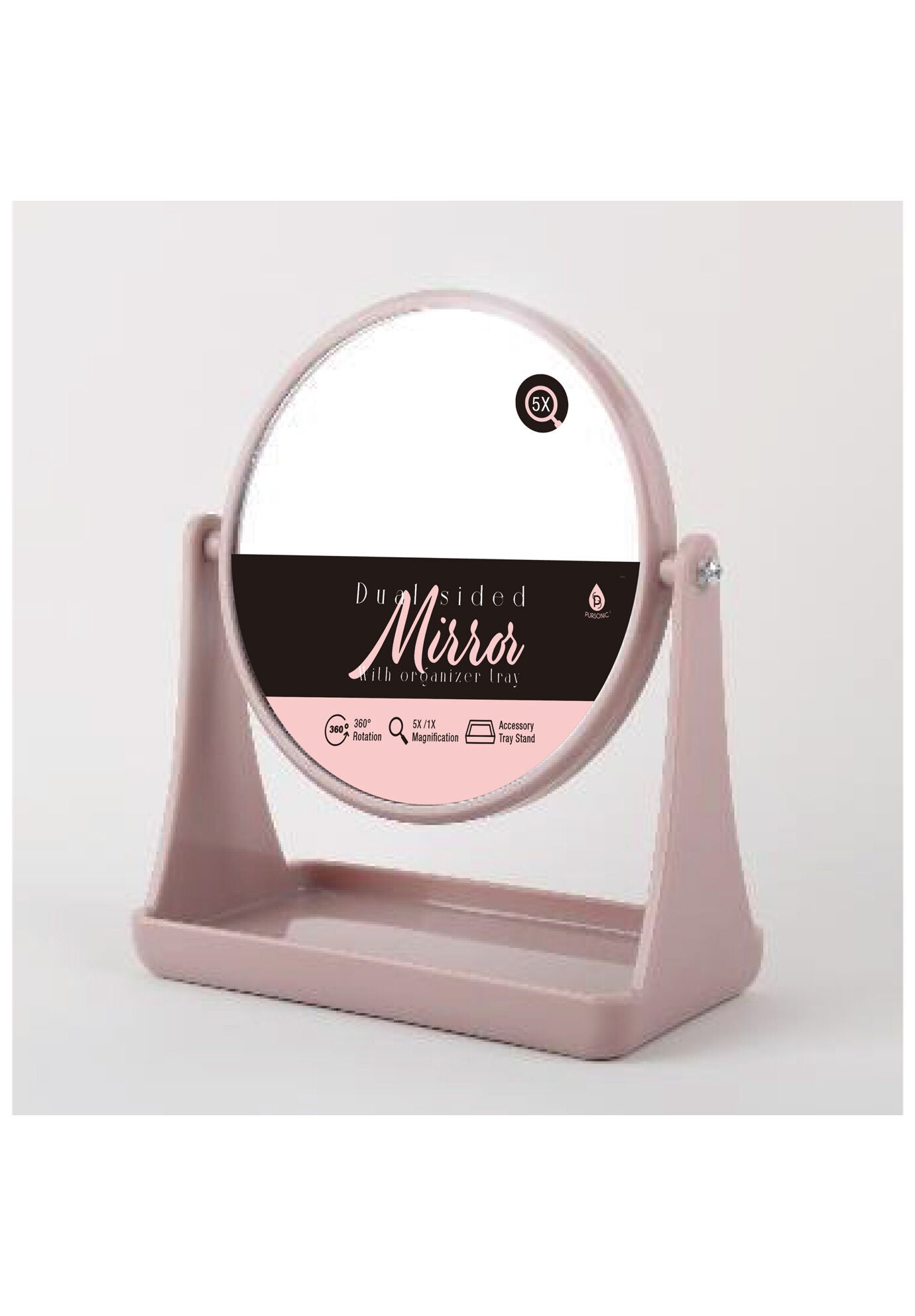 Dual Sided Mirror With Accessory Tray Stand &bull; 360&deg; Rotation &bull; 5X/ 1X Magnification, O, hi-res image number 0
