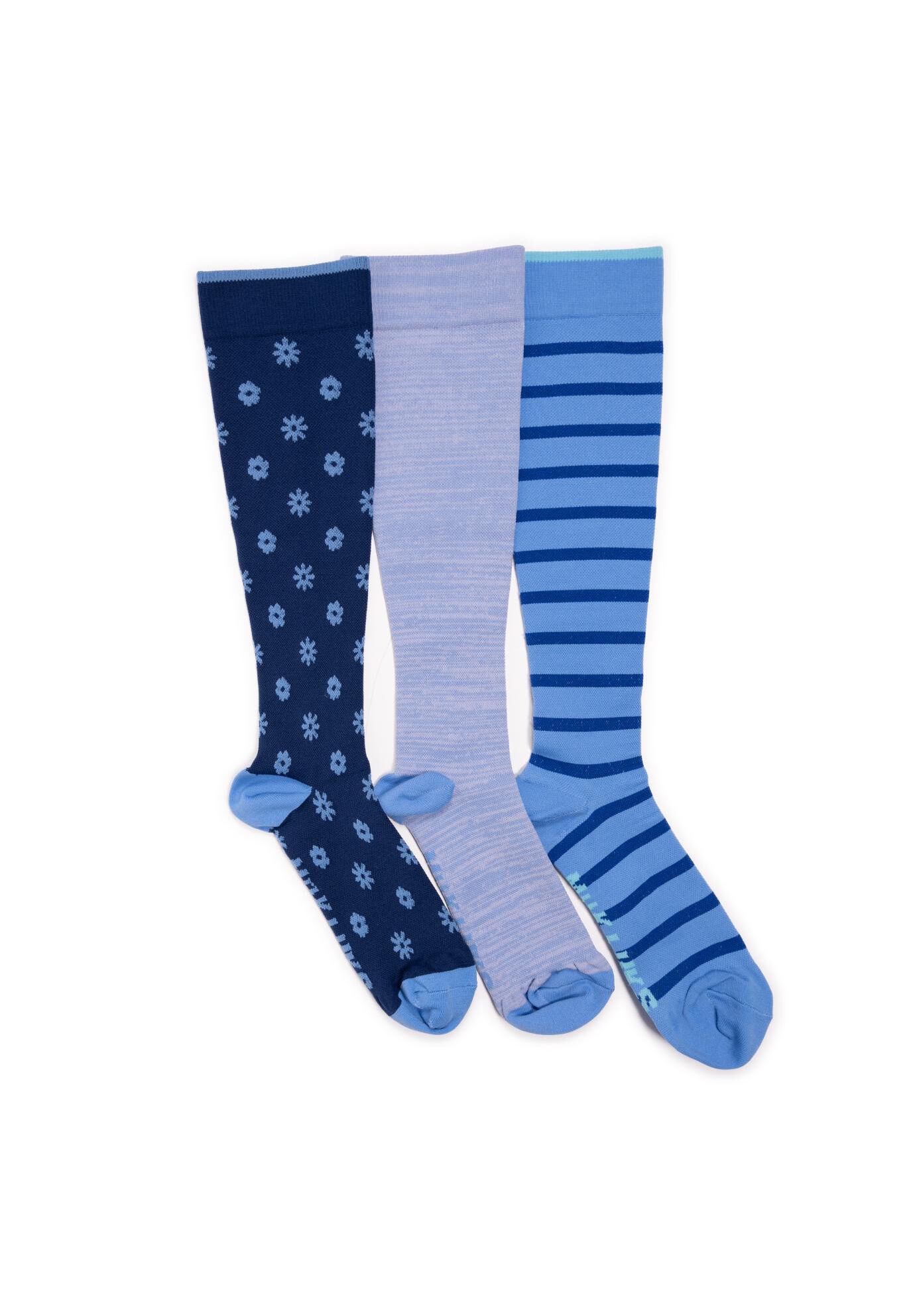 Muk Luks Women'S 3 Pair Pack Compression Socks, BLUE MULTI, hi-res image number 0