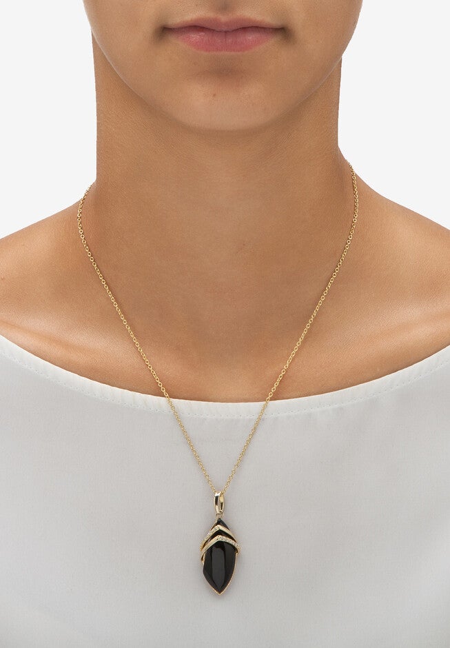 Yellow Gold-Plated Marquise Shaped Onyx And Round Ring Cubic Zirconia (1/2 Cttw) Jewelry, , alternate image number 3