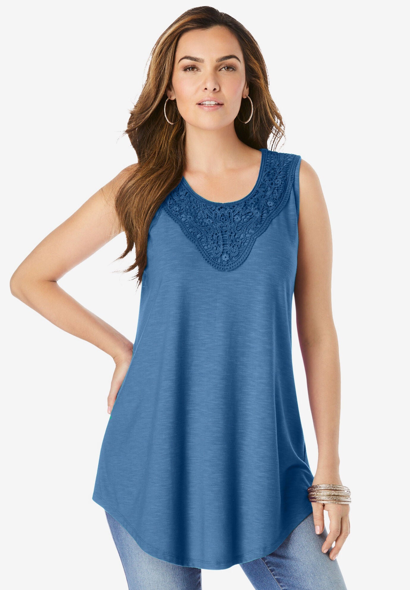 Lace-Trim Swing Tank, DUSTY INDIGO, hi-res image number 0