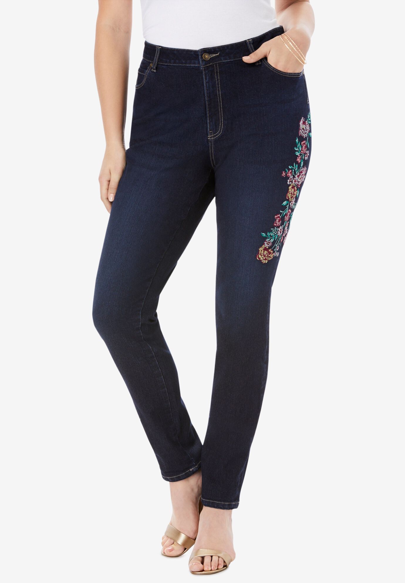 Pretty Boyfriend Jean , MULTI EMBROIDERED BOUQUET, hi-res image number 0