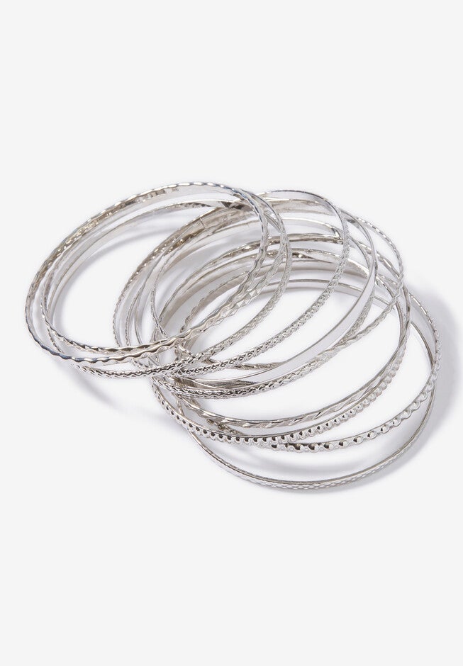 Textured Bangle Set, SILVER, hi-res image number 0