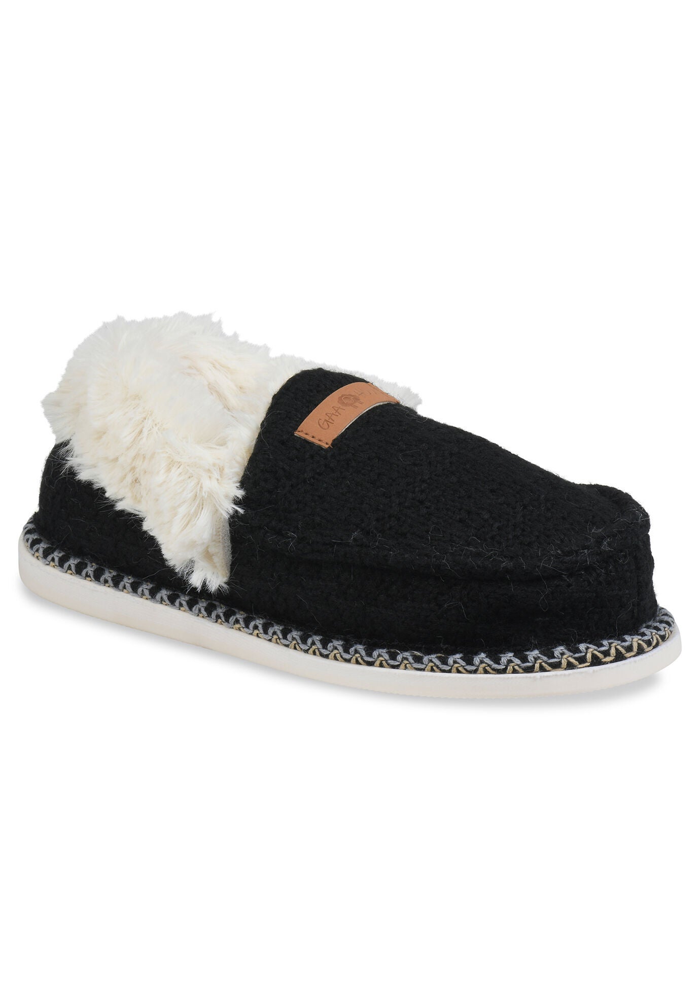 Faux Wool Felted Mocassin Slippers, BLACK, hi-res image number 0