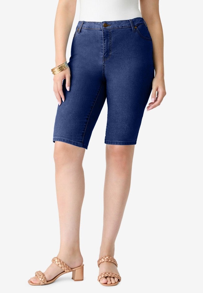 Plus Size Classic Stretch Bermuda Short, DARK WASH, hi-res image number 0