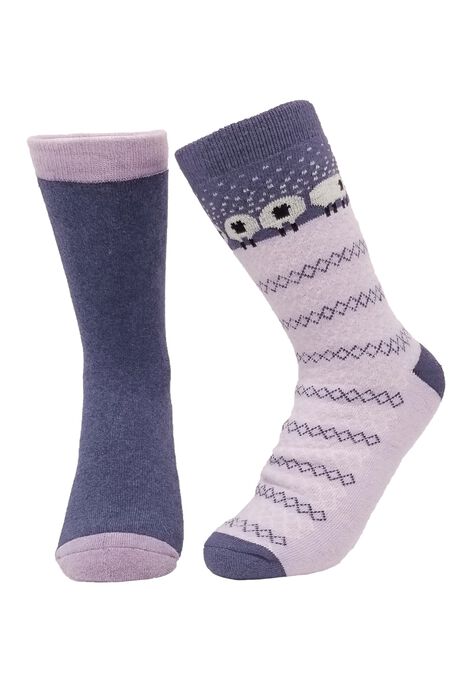 2 Pr Super Soft Polyester Thermal Insulated Socks, LAVENDER SHEEP NAVY, hi-res image number null