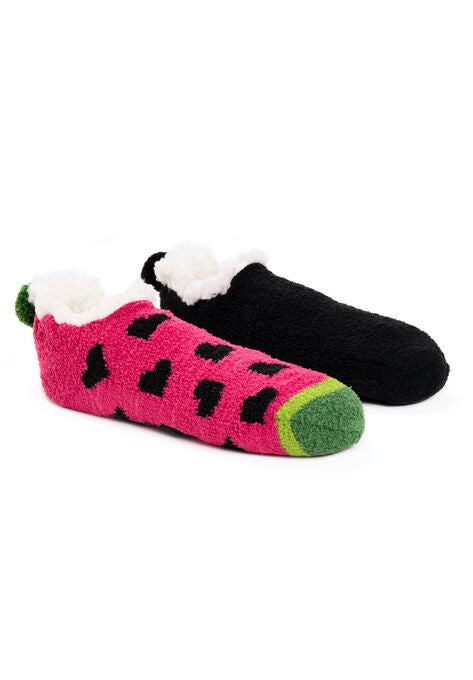 2 Pair Pack Infused Cabin Footie Slipper Socks, WATERMELON, hi-res image number null