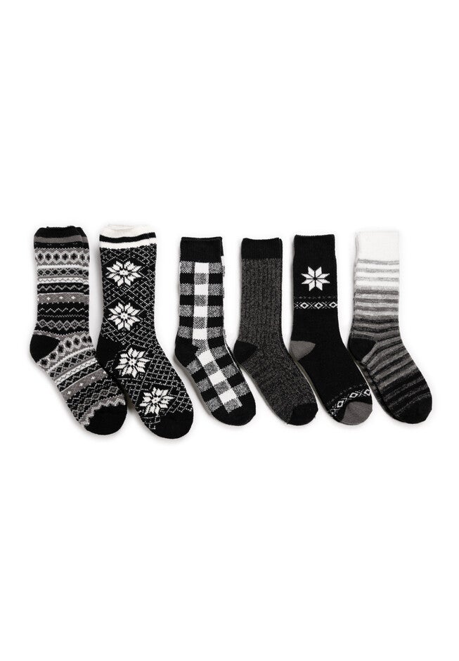 2 Heat Retainer Socks And 4 Microfiber Crew Socks, BLACK, hi-res image number 0