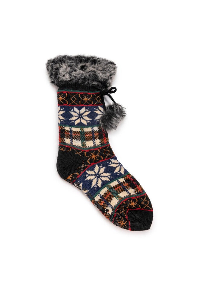 Cuff Cabin Slipper Socks, LIBERTY BLUE SNOWFLAKE, hi-res image number null
