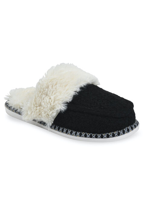 Textured Knit Moccasin Scuff Slipper, BLACK, hi-res image number null