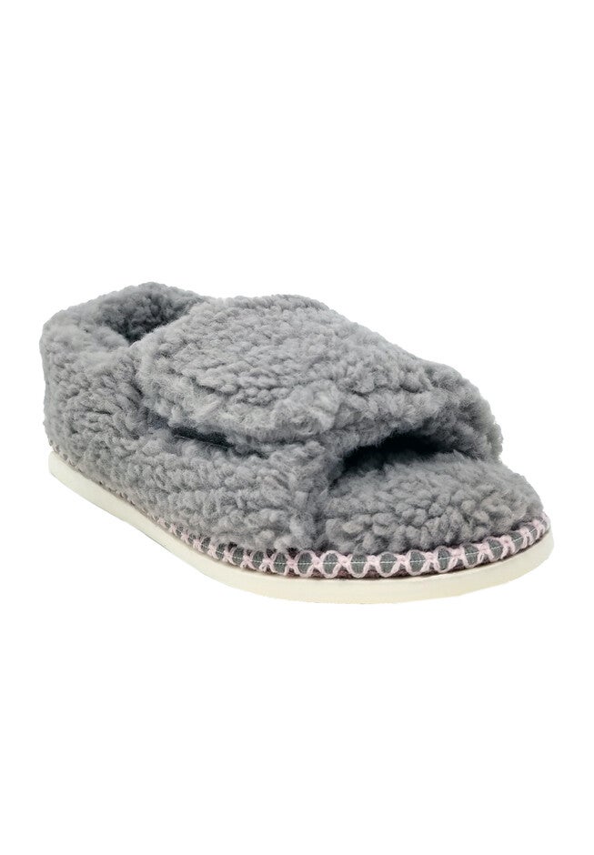 Berber Adjustable Fullfoot Open Toe Slipper, GREY, hi-res image number 0