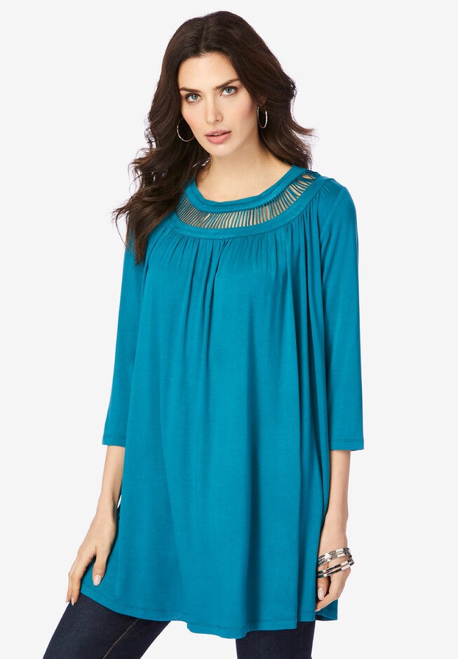 Lattice-Neck Ultra Femme Tunic, DEEP TEAL, hi-res image number null