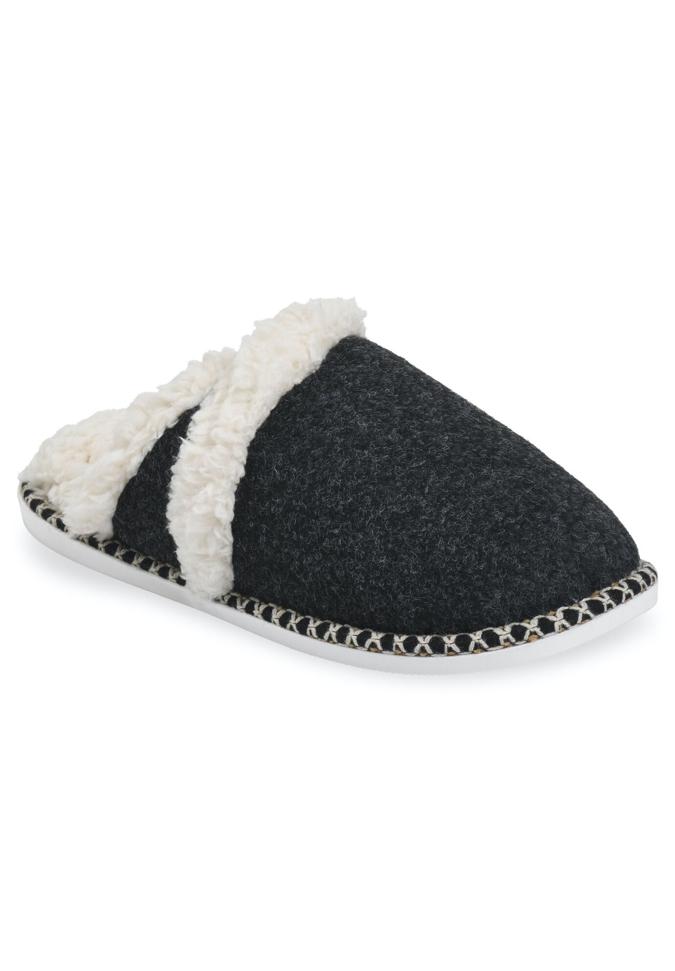 Faux Wool Closed Toe Scuff Slipper, BLACK, hi-res image number 0