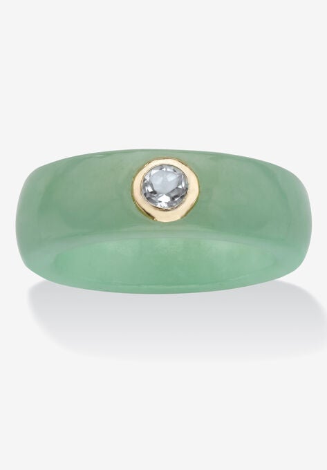 10K Yellow Gold Bezel Set White Topaz Jade Ring Jewelry, TOPAZ, hi-res image number null