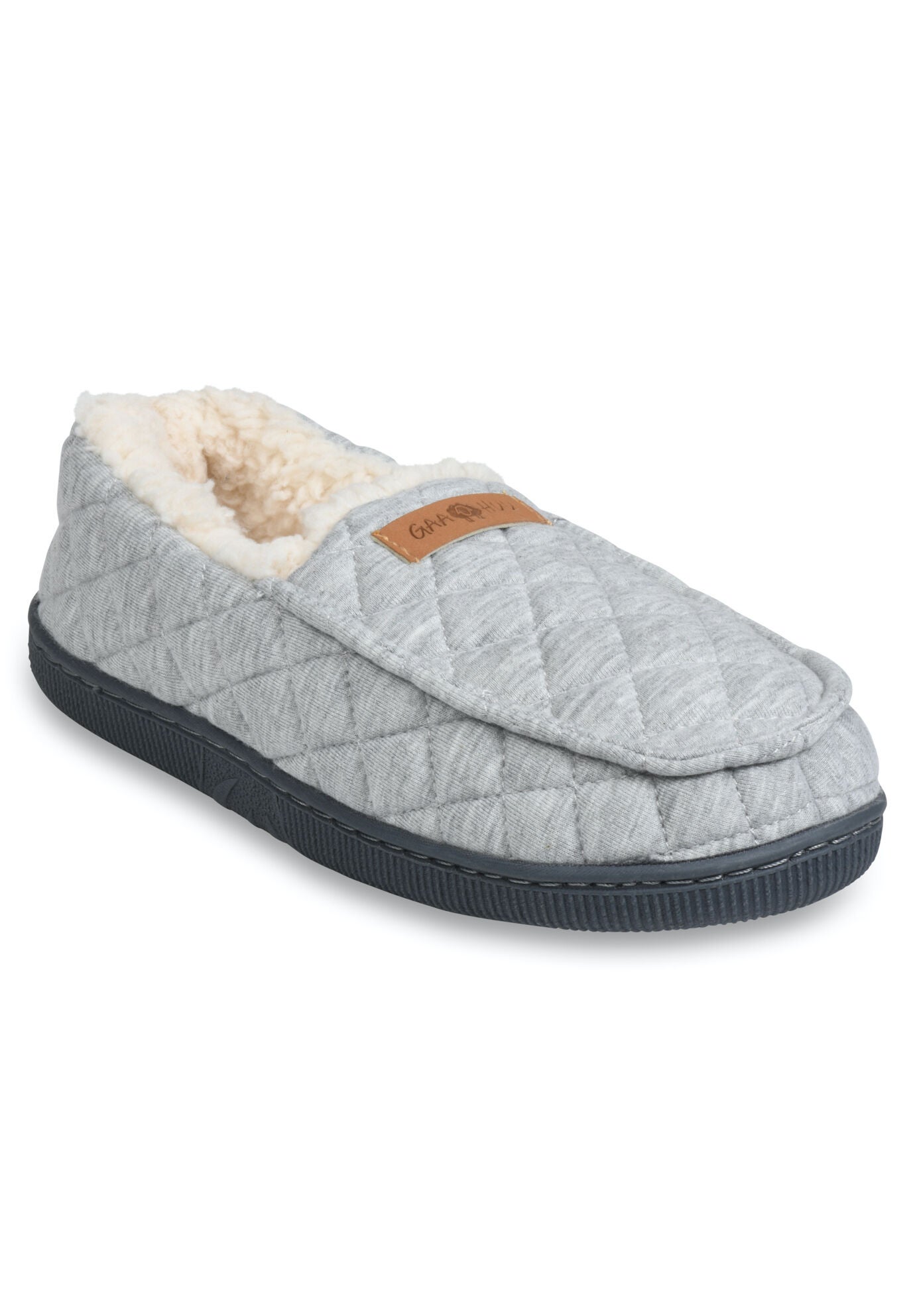 Quilted Jersey Mocassin Slipper Slippers, GREY, hi-res image number 0