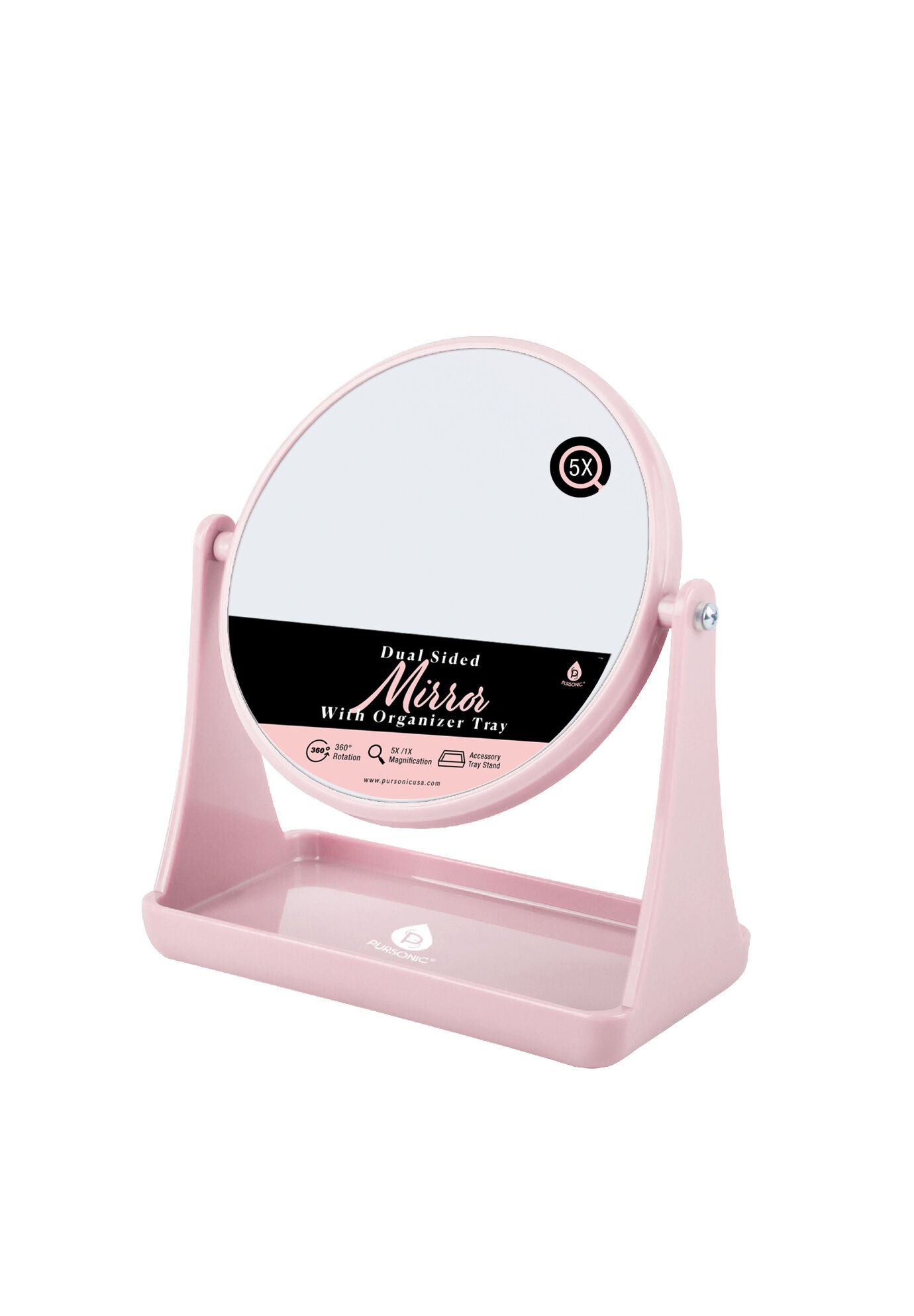 Dual Sided Mirror With Accessory Tray Stand &bull; 360&deg; Rotation &bull; 5X/ 1X Magnification, , on-hover image number 1