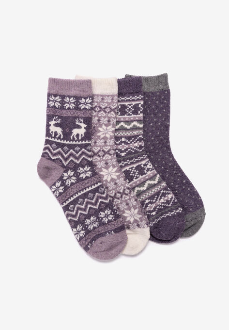 4 Pair Pack Holiday Boot Socks, PURPLE, hi-res image number null