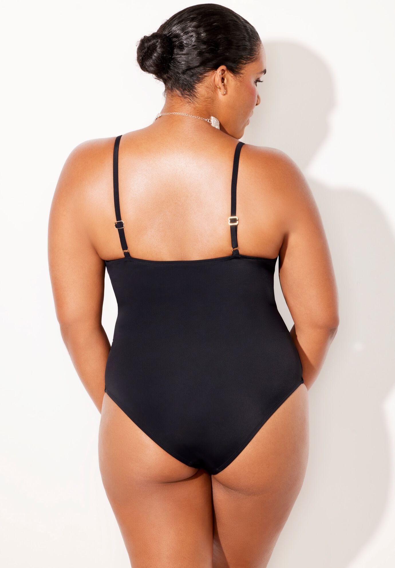 Rosette Underwire One Piece Swimsuit, BLACK WHITE, on-hover image number 1