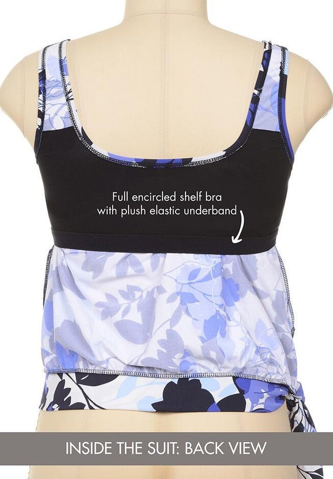 Side Tie Blouson Tankini Set with Skirt, , alternate image number null