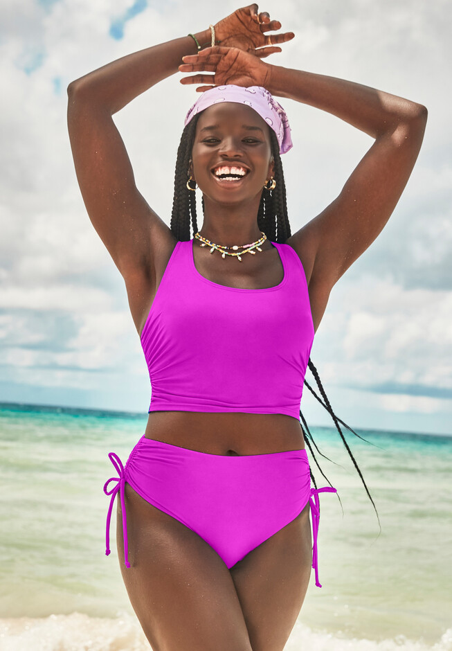Cropped Racerback High Waist Side Tie Tankini Set, , hi-res image number null