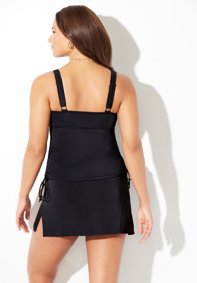 Adjustable V-Neck Tankini Set with Side Slit Skirt, , on-hover image number null