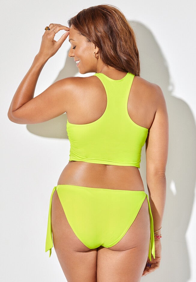 Cropped Racerback Side Tie Tankini Set, , on-hover image number null