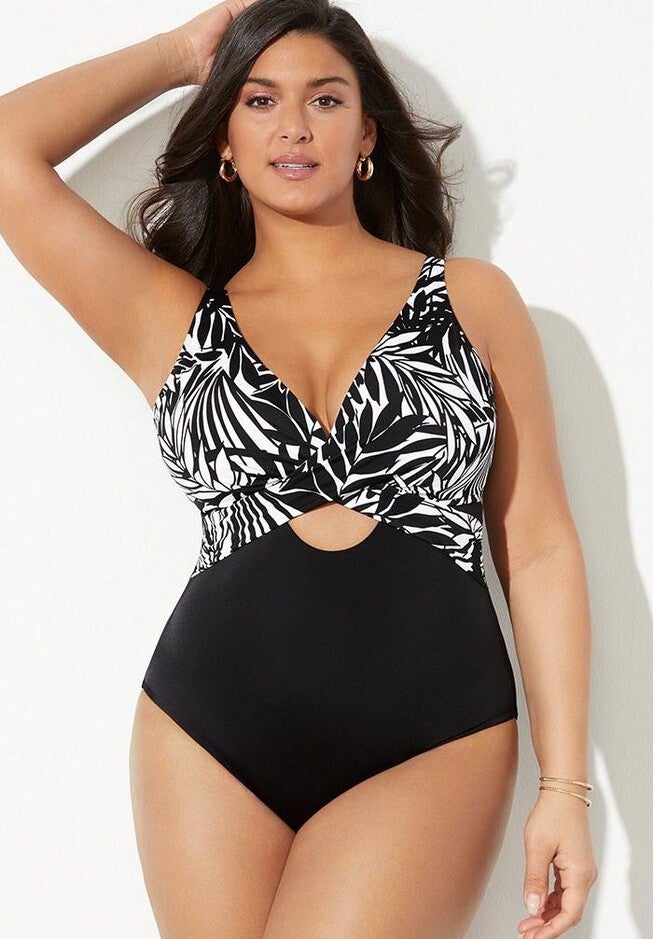 Crossover Cut Out One Piece Swimsuit, , alternate image number null