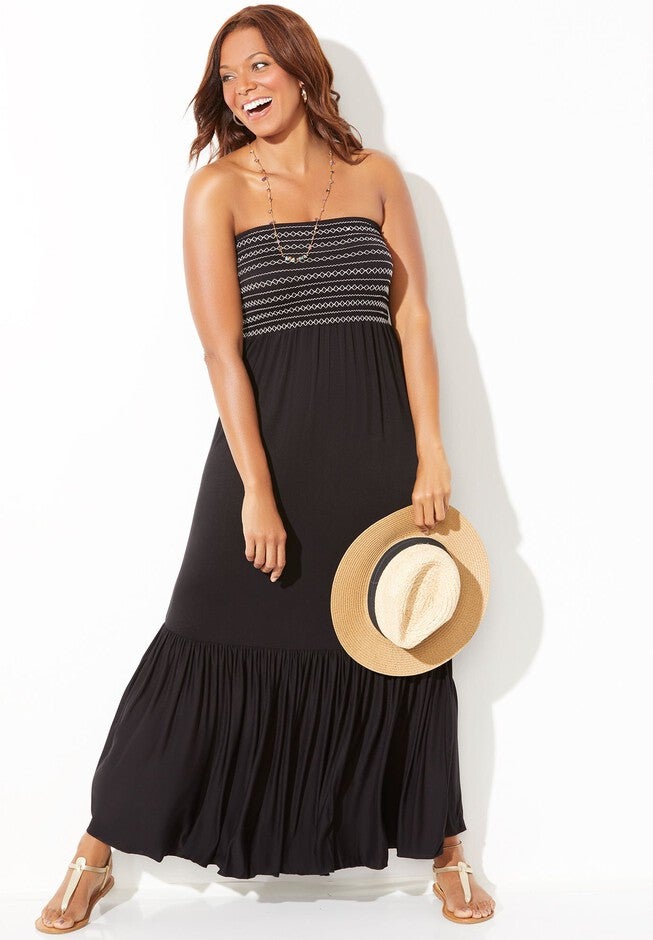 Karlie Smocked Bandeau Maxi Dress Cover Up, , alternate image number null