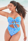 Underwire Tie Front Bandeau One Piece, BLUE ANIMAL, hi-res image number null