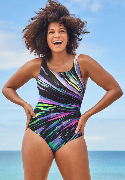 Chlorine Resistant Crossback One Piece Swimsuit, PINK SUNBURST, hi-res image number null