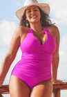 Shirred Halter One Piece Swimsuit, , alternate image number null