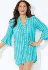Sandra Button Up Cover Up Shirt, TEAL, hi-res image number null