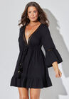 Low Neck & Tassel V-Neck Cover Up Tunic, BLACK, hi-res image number null