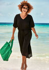 Crochet Trim Flutter Sleeve Midi Cover Up Dress, BLACK, hi-res image number null