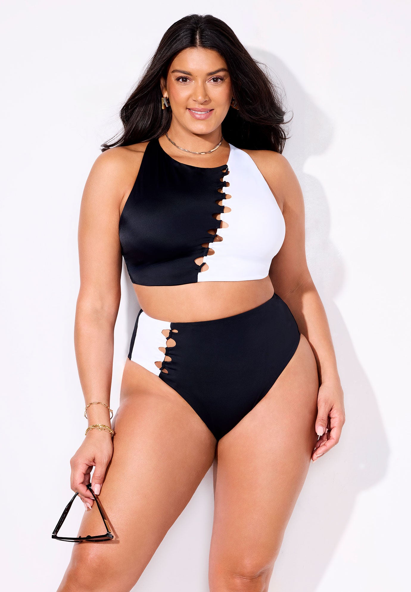 High Neck Color Block Bikini Set, , hi-res image number 0