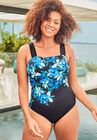 Square Neck Engineered One Piece Swimsuit, BLUE FLORAL, hi-res image number null