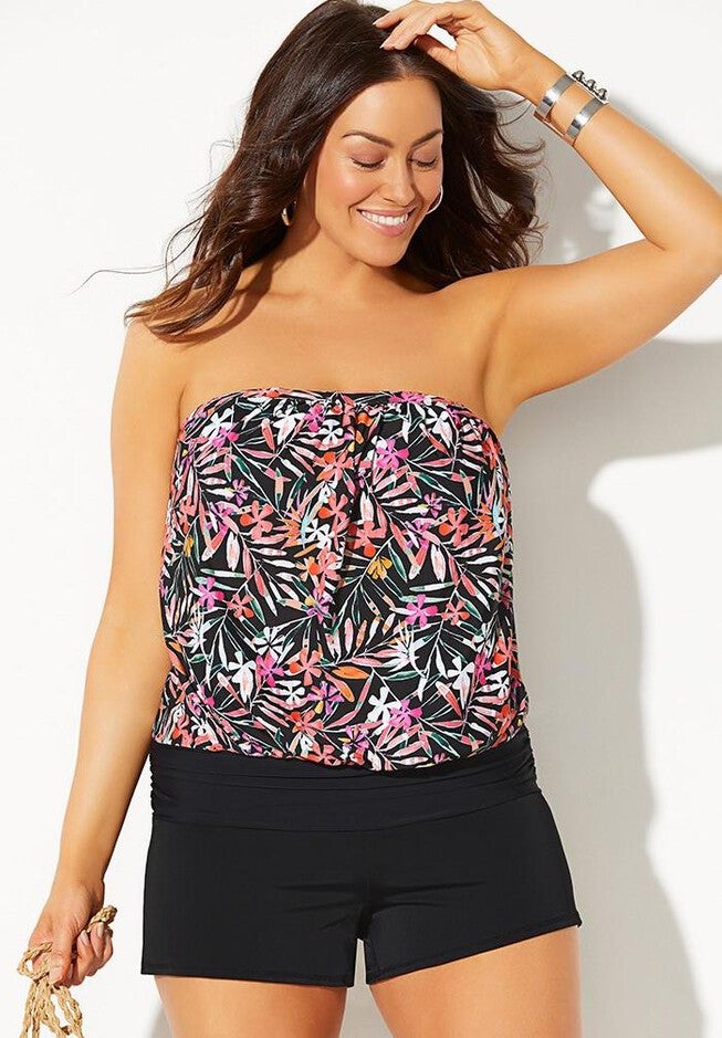 Bandeau Blouson Tankini Set with Banded Short, , hi-res image number null