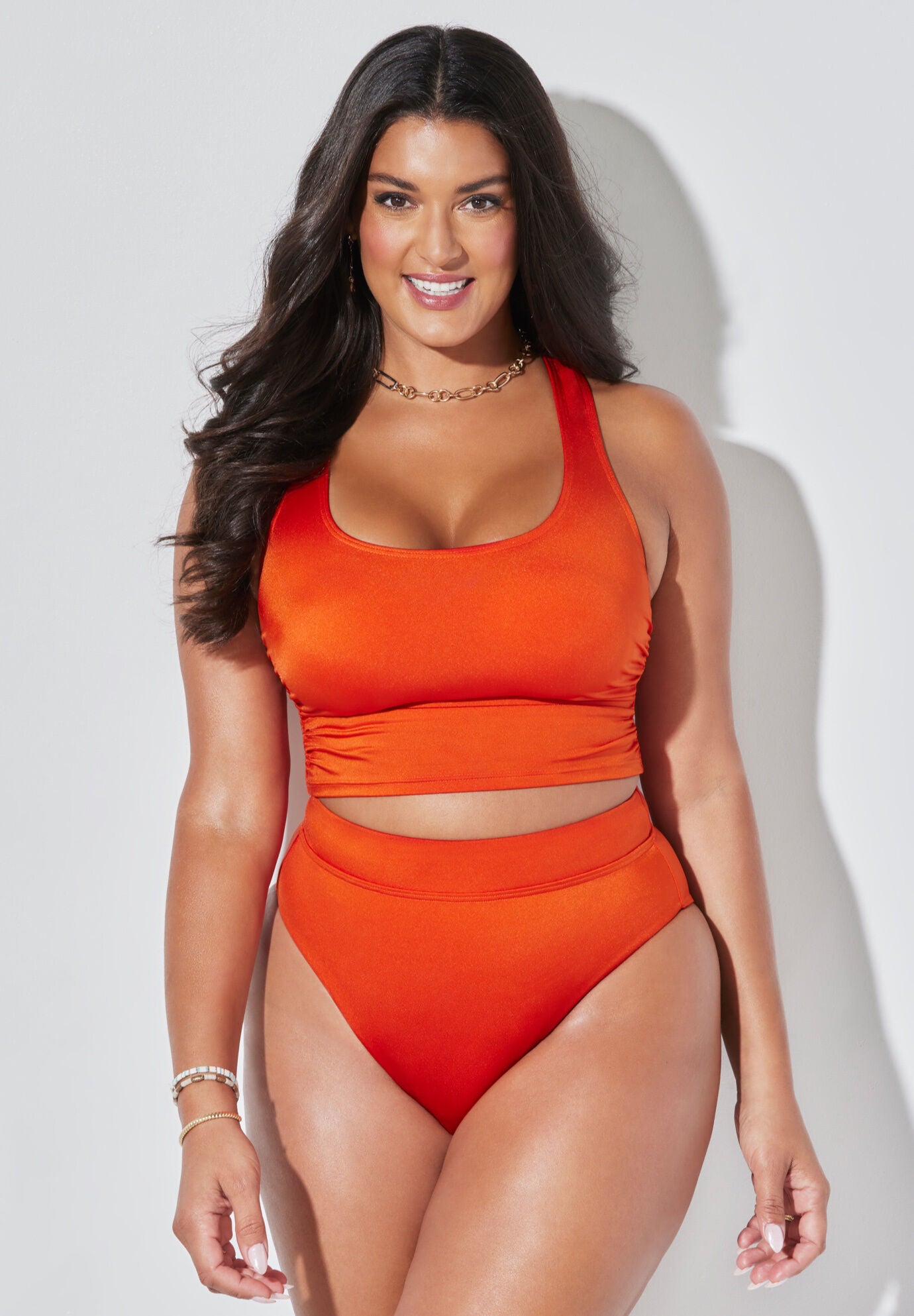 Cropped Racerback High Waist Tankini Set, , hi-res image number 0