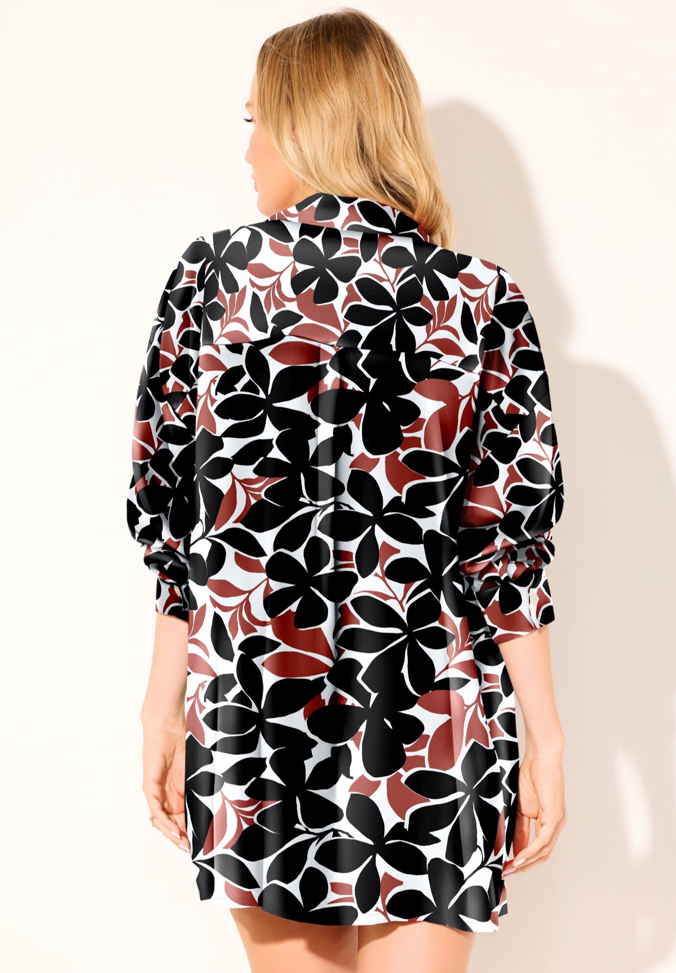 Oversized Buttondown Lounge Cover Up Shirt, ISLAND SIMPLICITY, alternate image number 3