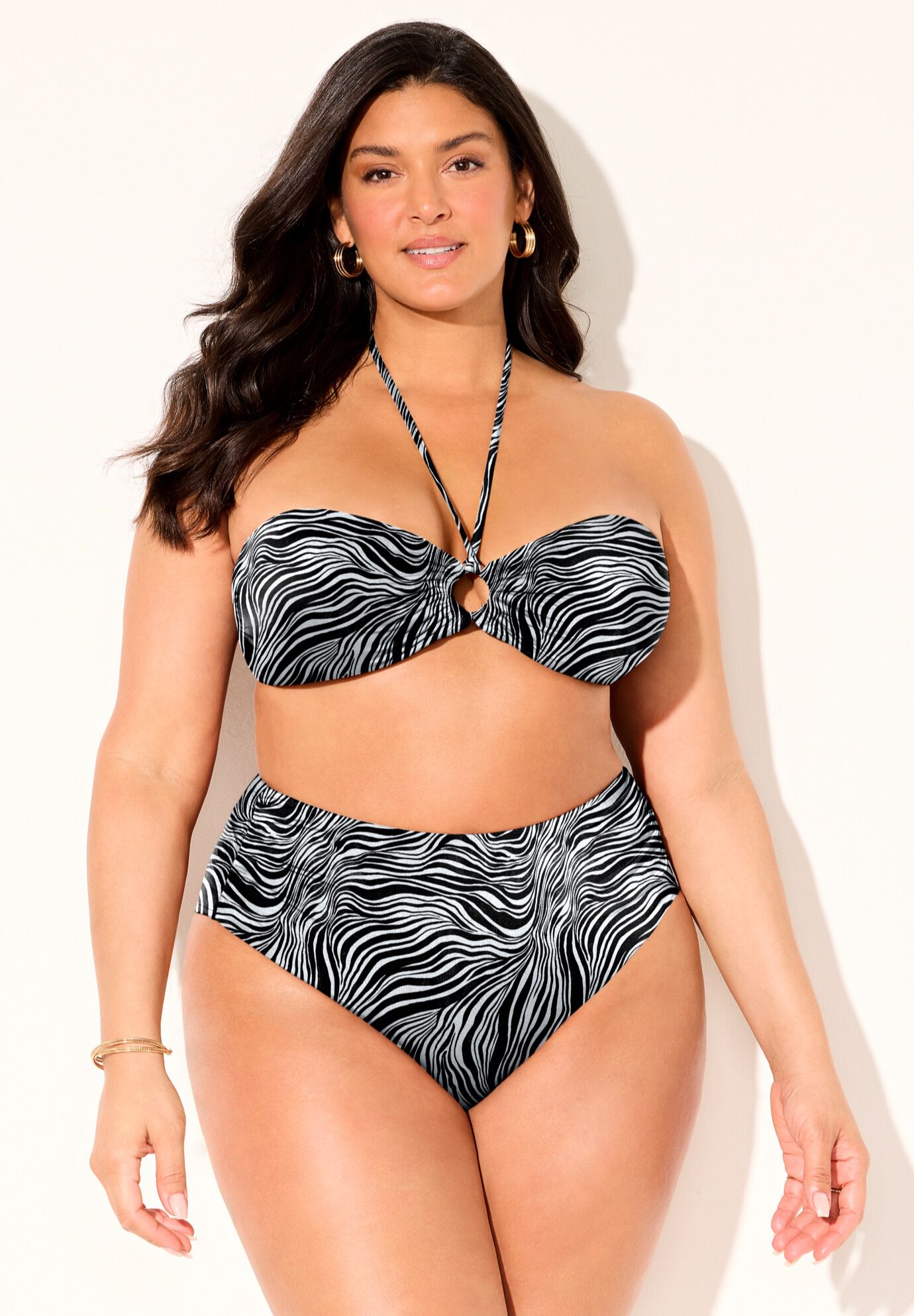 Ruched Ring Bandeau Print Bikini Set, , hi-res image number null