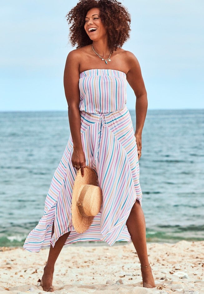 Riley Bandeau Cover Up Dress, LIGHT STRIPE, hi-res image number null