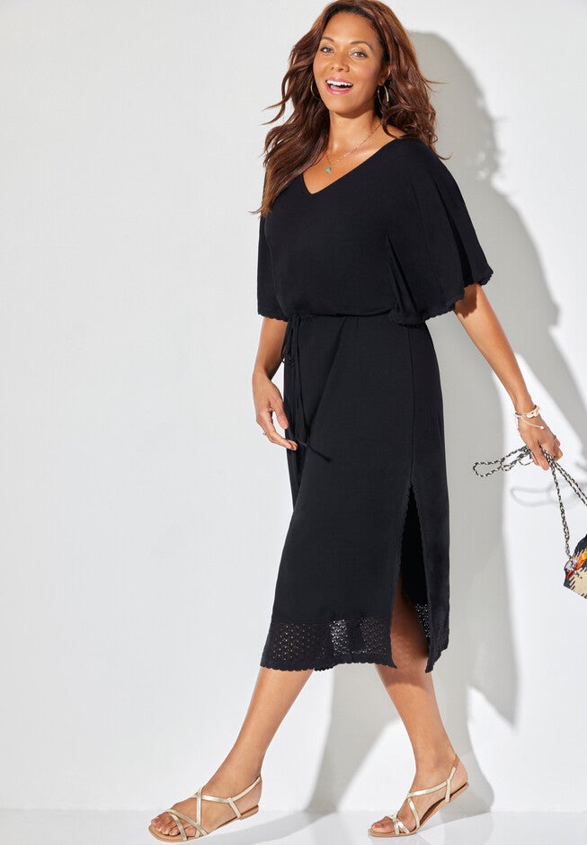 Crochet Trim Flutter Sleeve Midi Cover Up Dress, , alternate image number 2